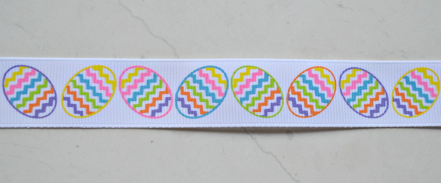 Bright chevron Easter eggs on white 7/8" grosgrain ribbon- Easter Il_170x135