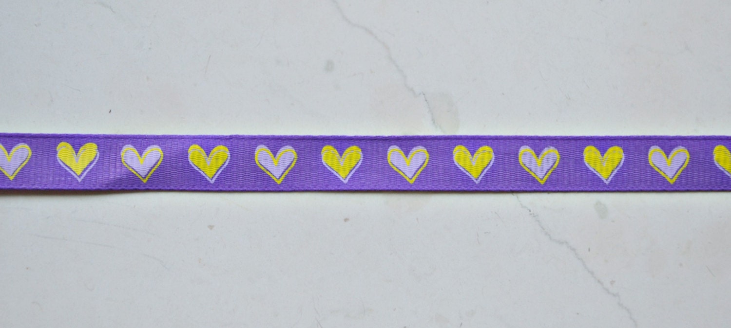 Yellow hearts on pleasant purple 3/8" grosgrain Il_170x135