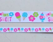 100% sweet Ice scream  on 3/8" and 7/8" grosgrain ribbon combo set