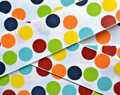 Navy, sky blue, orange, yellow , red & apple green Riley Blake Silly Dots 1 1/2" Il_170x135