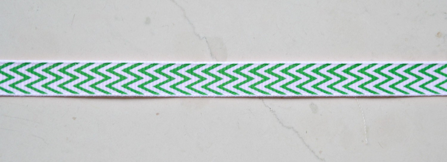 Emerald green chevron stripes on white 3/8" grosgrain ribbon- christmas st patricks day Il_570xn