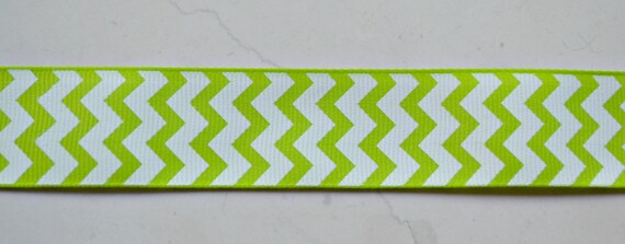 White chevron striped on lime green 1" grosgrain ribbon Il_570xn