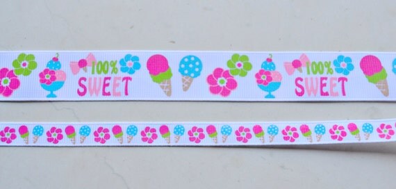 100% sweet Ice scream on 3/8" and 7/8" grosgrain ribbon combo set Il_570xn