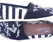 The Anchor Remix - Black and White Striped Custom TOMS