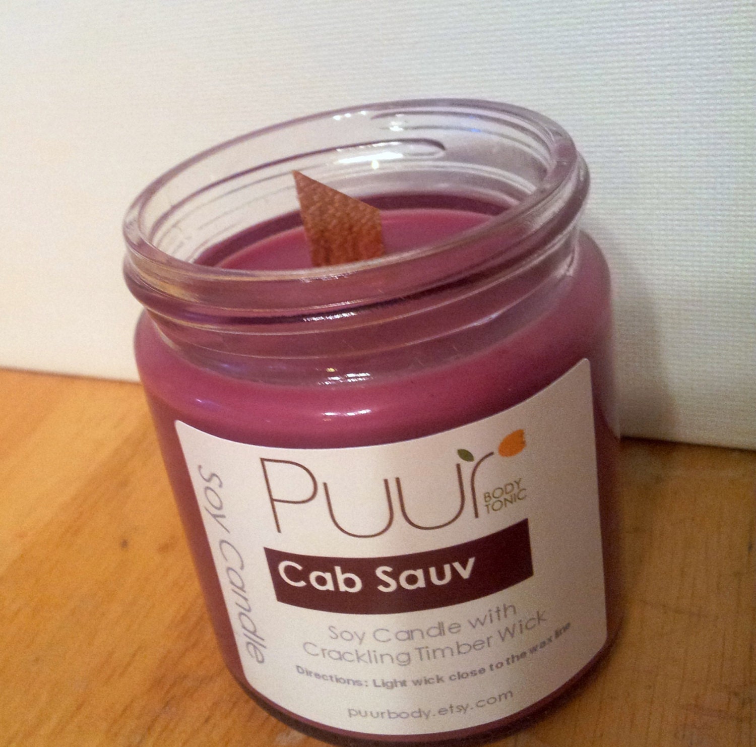 Scented Soy Candle with Timber Wick - Cabernet Sauvingon - Eco Soya Glass Container Candle 4oz