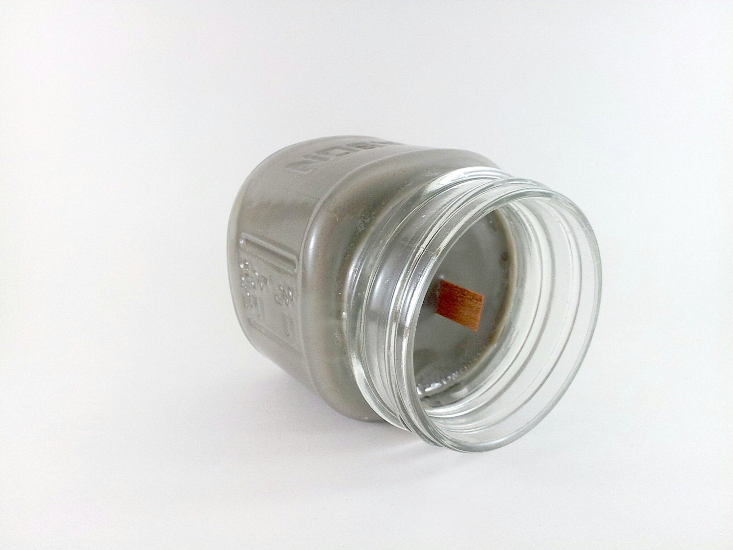 Mason Jar Candle - Pure Soy - Pewter Grey - Dragon's Blood - Crackling Firewood Timber Wick - 8oz