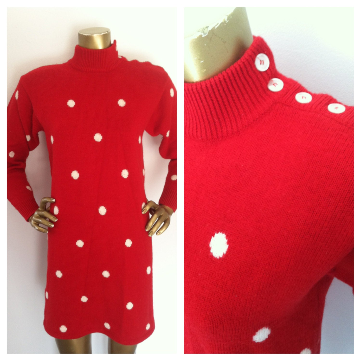 Liz Claiborne Mock Turtleneck Polka Dot Sweater Dress 