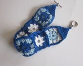 Mini Granny Square Cuff Bracelet, Country French Blues Theme, Toggle Clasp