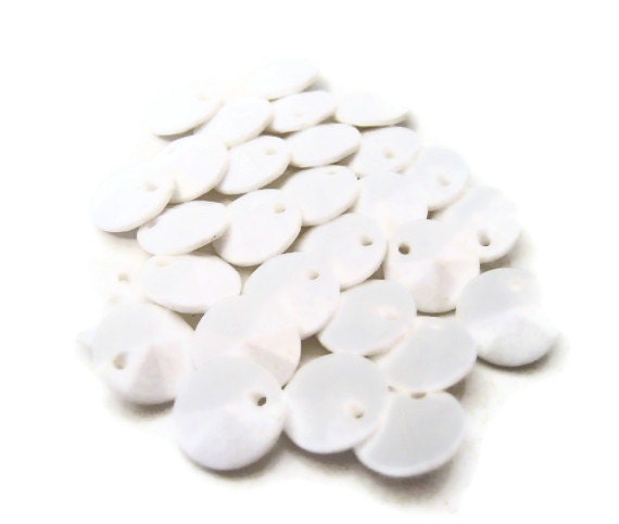 10mm White Rivoli Shape Vintage Plastic Drops 27 Pcs