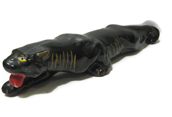 Vintage Stalking Black Panther Figurine Elvin Handpainted Japan