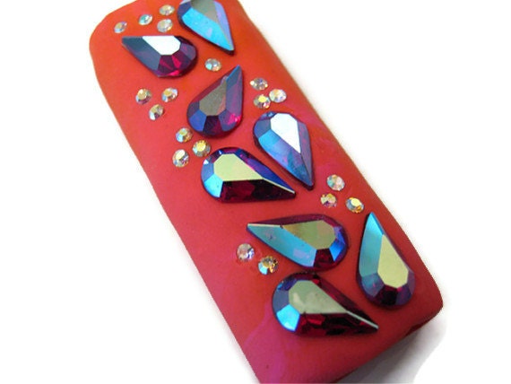 Handmade Polymer Clay Bright Pink and AB Rhinestone Lighter Case