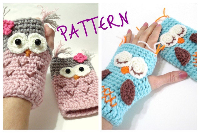 Crochet Pattern, Gloves Pattern, Owl Gloves Pattern, Tutorial, Crochet Tutorial, Owl Gloves, INSTANT DOWNLOAD
