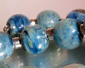Handmade Big Opal and Metallic Blue  Round Lampwork Beads (12)- The Blues Collection-All Fired Up Studio-leteam
