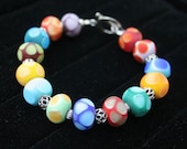 Multi-Color Rainbow Lampwork Beaded Bracelet Sterling Toggle and Accent Beads