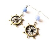 Nautical Earrings Ships Helm Wheel Sailor Earrings Ocean Yaught Wear Sailing Summer Jewelry Blue Nautical - TwigsAndLace