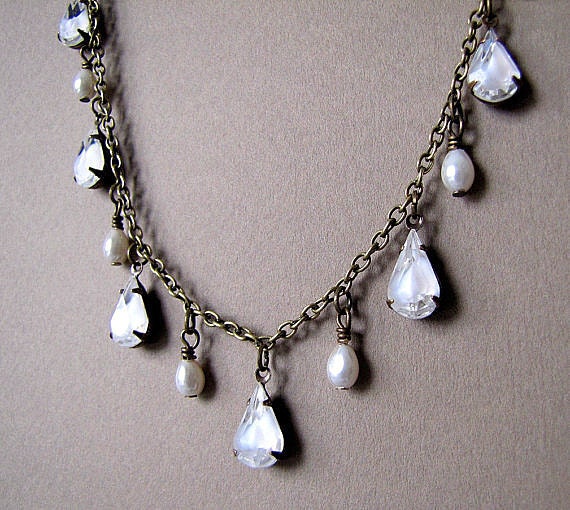 Crystal Rhinestone Necklace Vintage Rhinestone Necklace Weddings Bridesmaid Maid of Honor