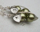 Best Friends or Twins Peas in a Pod with Personalized Heart Silver Pendant Necklace You Choose the Initial