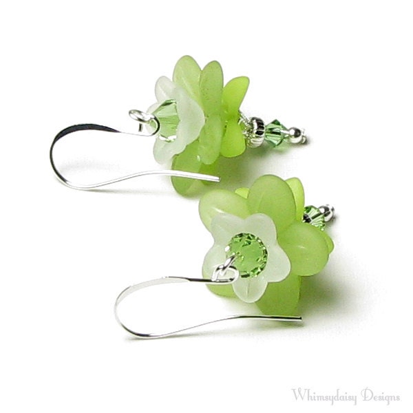 Pastel Country Cottage Garden Green Floral Crystal Earrings
