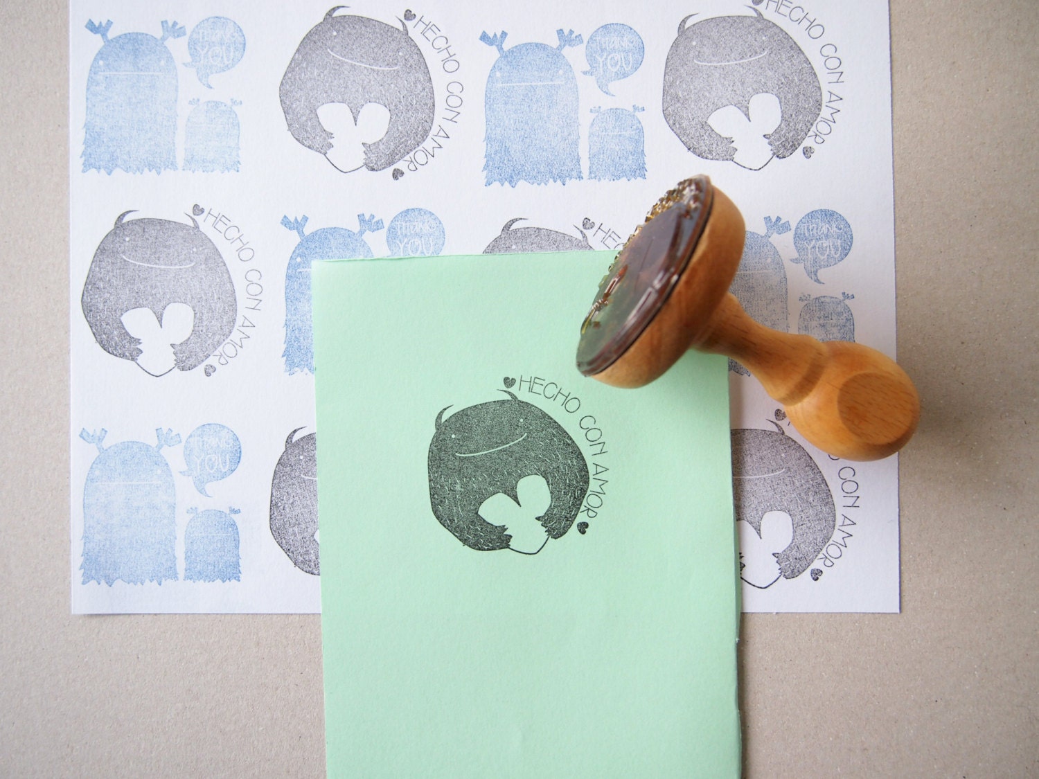 Made with love. Monster stamp original illustration