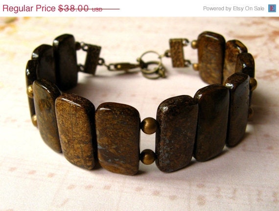 ON SALE Wide Brown Bronzite Bracelet - Fall Jewelry