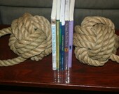 2 Handknotted Monkey Fist Bookends Perfect for Rustic Nautical Beach or Country Decor