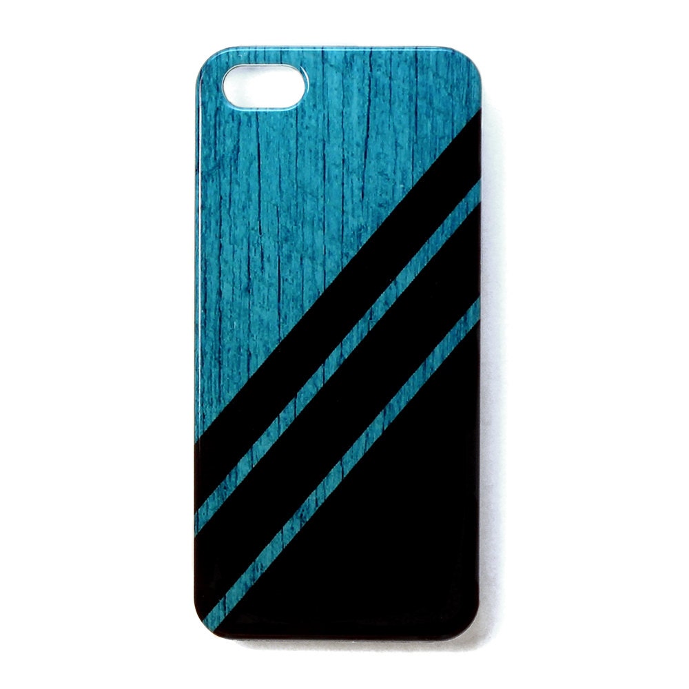 iPhone 5 Case - Blue Wood with Black Block Colour
