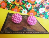 Pink and White Vintage Inspired Chevron Stud Earrings