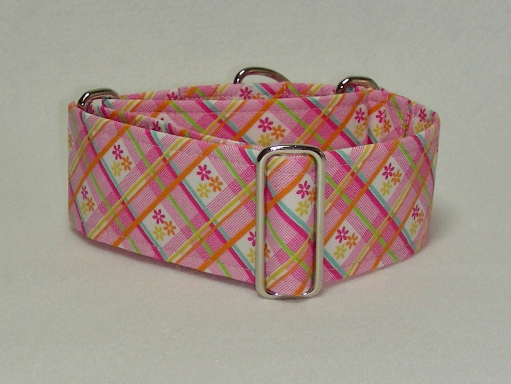 2 Inch Martingale, Greyhound Collar, Pink Plaid