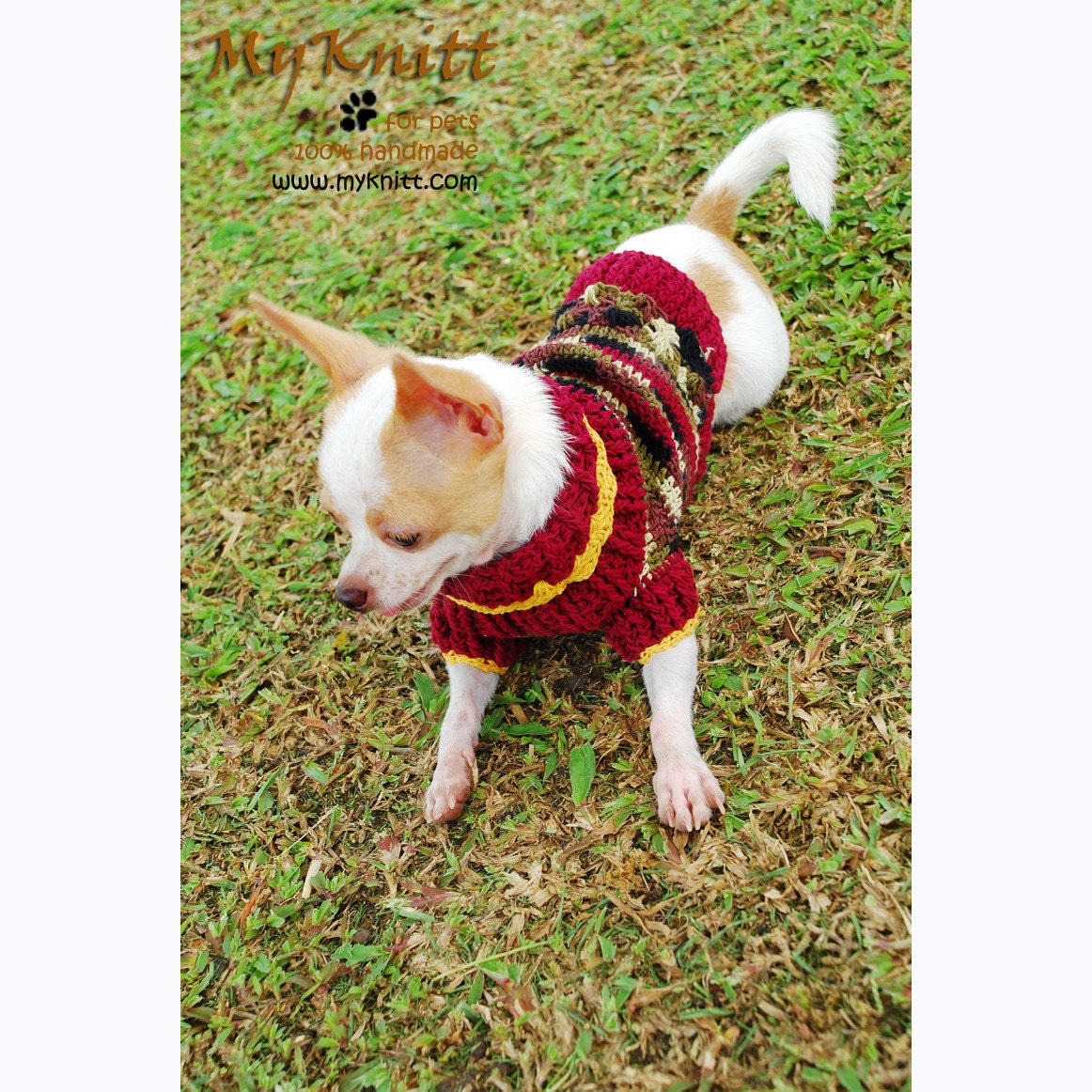 Military Camouflage Costume Dog Clothes Hand Crocheted Pet Cat Clothing Chihuahua Apparel D821