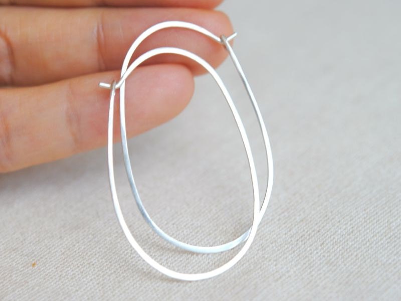 Oval Hoop Earrings, Egg shaped No. 2 - Sterling Silver, Gold Filled, Rose Gold Filled