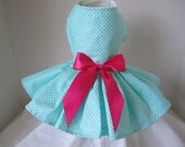 Dog Dress  XS  Aqua  with Polkadots   By Nina's Couture Closet  ( Special  Collection Happy and Fun )