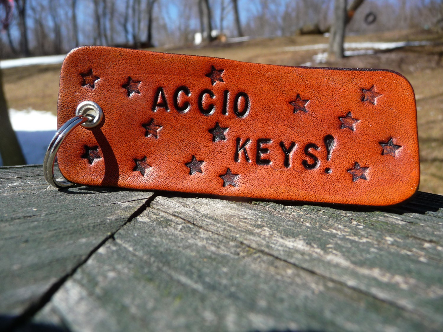 Accio Keys Harry Potter Hand Stamped Leather Keychain