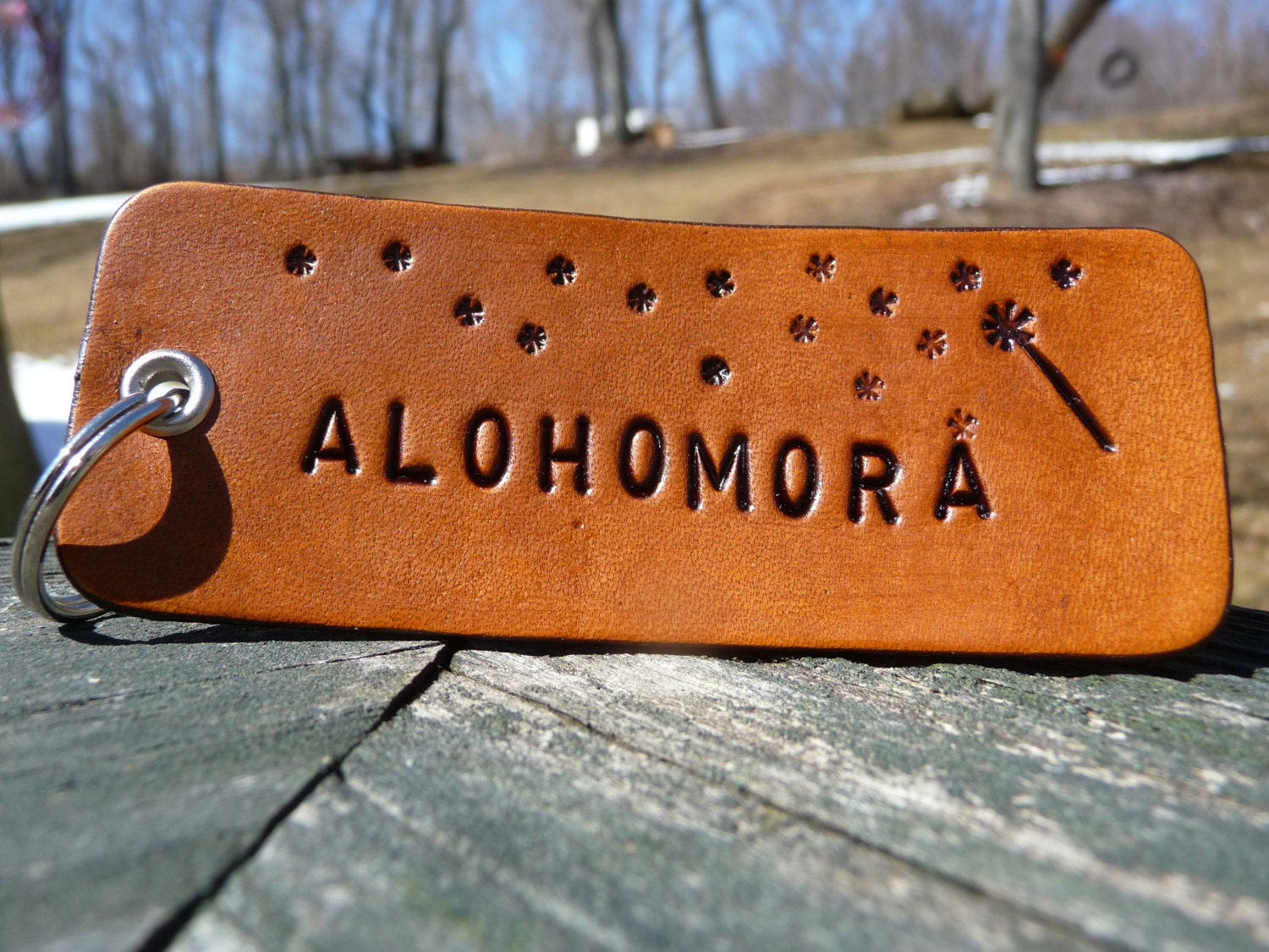 Alohomora Harry Potter Hand Stamped Leather Keychain