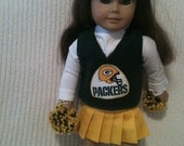 18 inch doll (modeled by American Girl) Green Bay Packers Cheerleading outfit