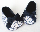 Navy and White Cotton Booties Bow Front Lined Slip Ons