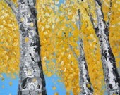 Yellow Fall Textured Aspen Birch Tree Scene 18x24 deep edge canvas by MyImaginationIsYours