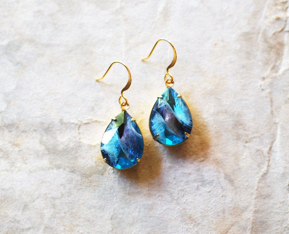no. 140 - blue and purple swirled glass drop earrings