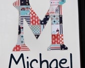 Personalized Original Quilted Nautical Boys Scrapbook Paper Alphabet Letter and Name 12 X 12 Art  Baby Childs Room Decor