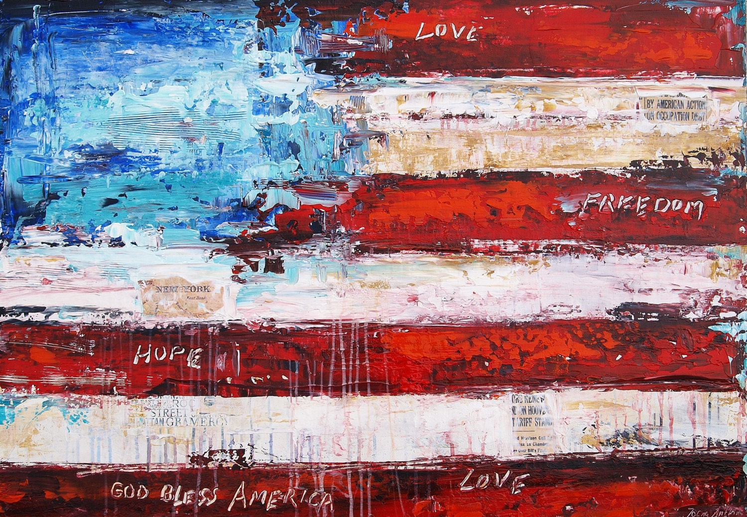 painting collage and painting 40" large  ready to hang  Abstract painting from  Jolina Anthony a beautifull art wall art decor