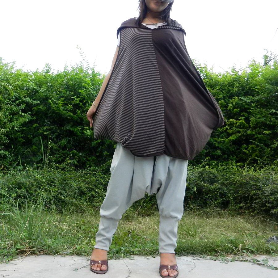Hoodie Tank Top,  Unique Stylish Fashion Design Two Tone, Brown, Open Sided