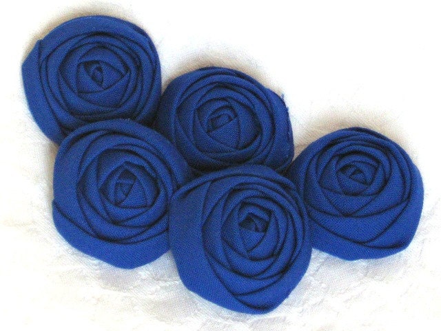 Ocean blue fabric flower rosettes sewing accessory applique 5 pieces