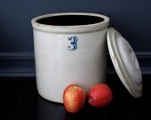 Antique Ceramic Crock Stoneware - 3 Quart Pottery Jug - Primitive Home Decor - Rustic Cottage Chic