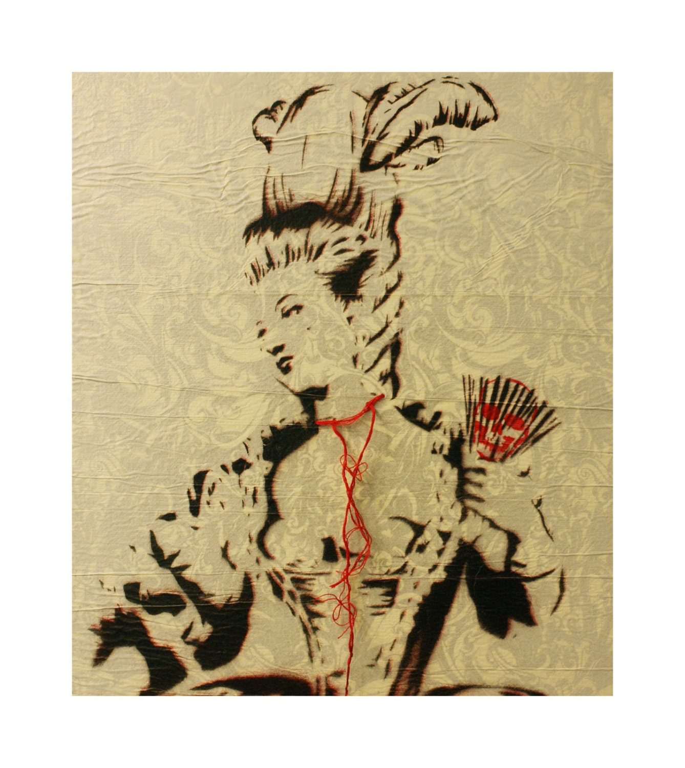 MARIE ANTOINETTE Wrapped Canvas Vrsn. Portrait Original Painting Mixed Media 11 x 14 Artwork French Versailles Stencil Acrylic Spray Paint