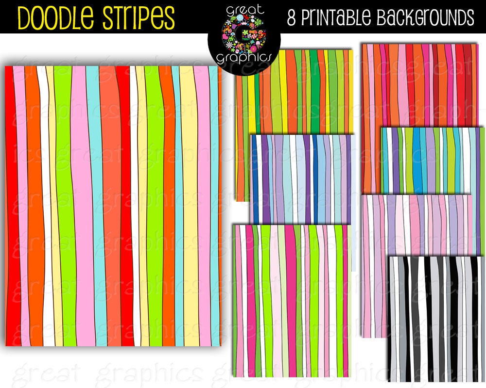 Doodle Stripe Digital Paper Printable Striped Party Invitation Paper Doodle Digital Paper - Instant Download Il_570xn