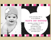 Mickey Mouse Pink, Gray, Black Stripes Birthday Invitation Il_170x135