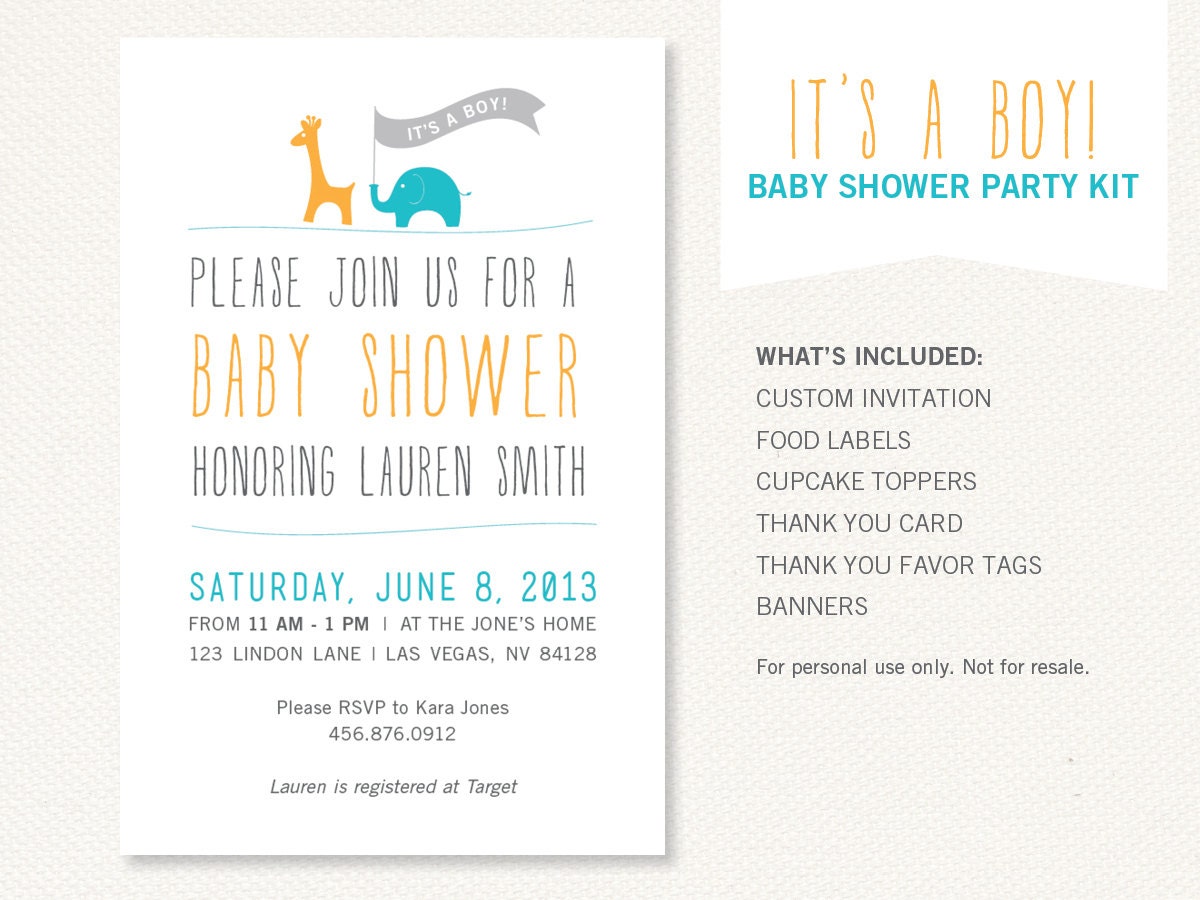 It's a Boy- Animal Baby Shower Party Kit