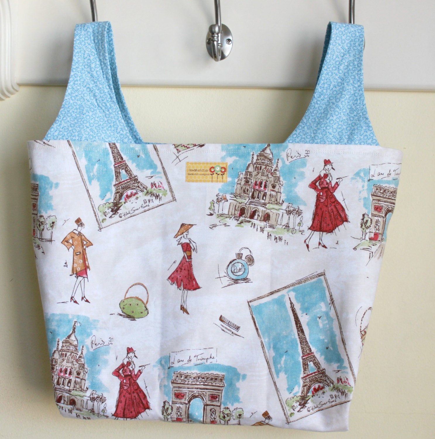 Paris Eifel Tower Canvas Reversable Market Tote Grocery Bag