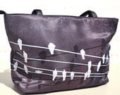 Black Birds on a Wire Photo Bag Original Digital Art Purse Bag - Black White Gray