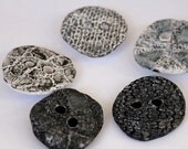 Set of 5 large grey black silver ceramic stoneware buttons pendants