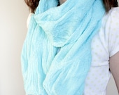 Nuno felted scarf with merino wool and hand dyed aqua blue cotton gauze